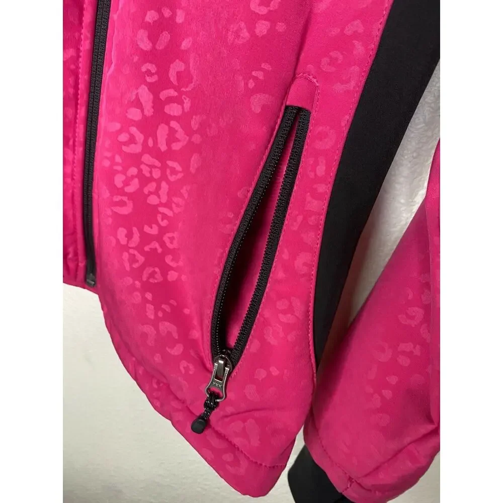 Snowzu Pink Black Hooded Zip Up Pockets Girls Jacket Size 10 12 M Medium